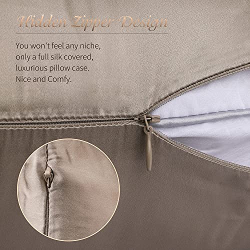 100% Pure Mulberry Silk Pillowcase For Hair & Skin - Allergen Resistant Dual Sides 19 Momme 600 Thread Count Silk Bed Pillow Cases With Hidden Zipper, Queen Size #TOP3