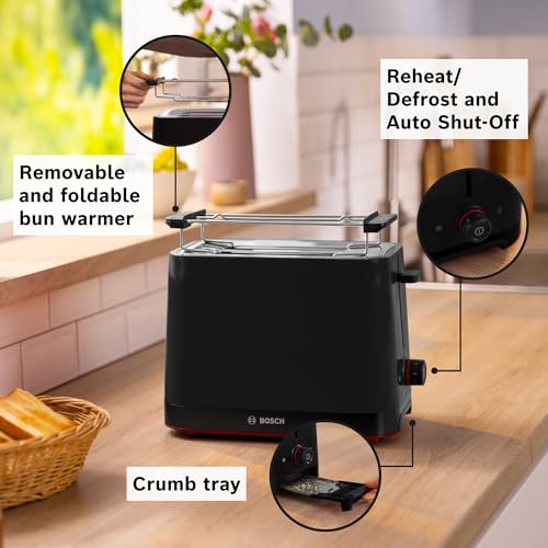 Bosch MyMoment Infuse TAT3M123GB - Compact 2-Slice Toaster with Reheat/Defrost, Foldable Bun Warmer, Auto Shut-Off, High Lift and Crumb Tray, in Matte Black - Image 4