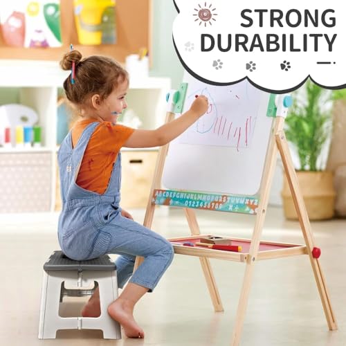 مقعد محمول قابل للطي من أزوني، مقعد قابل للطي محمول للأطفال والكبار، مقعد صيد بسعة 300 رطل، درجة خفيفة الوزن قابل للطي مع مقبض، مقاعد بلاستيكية للمطبخ والحمام والأماكن الخارجية (رمادي 9 بوصة)