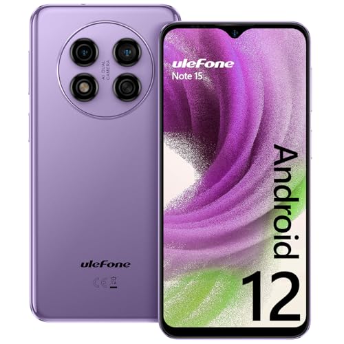 Ulefone Mobile Phones Note 15 Android 12 5GB+32GB/64GB SD 6.22” HD+ Cheap Smartphone, 8MP+5MP Camera 4000mAh 3G Basic Phones SIM Free Unlocked Dual SIM 3 Cards Slots Face ID GPS -Purple