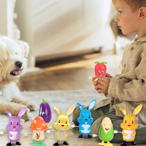 Vicketoy 8 Pack Easter Wind Up Bunny Vegetable Toys, Cartoon Rabbit Wind-Up Toys Vegetable Clockwork Toys Novelty Walking Toys for Kids Easter Egg Hunt Basket Filler Party Favor Birthday Gift (#A) - Thumbnail 6