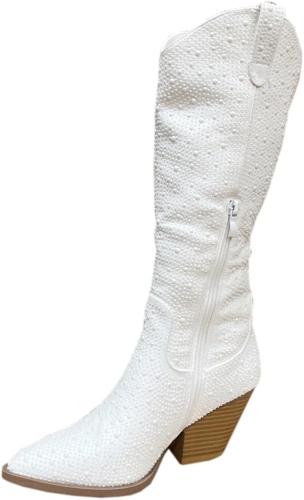 ABSOLEX Women Western Cowgirl Cowboy Pointed Toe Rhinestone Knee High Boots - 第 42/64 張圖片