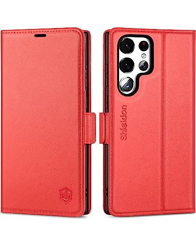 SHIELDON Case for Galaxy S22 Ultra 5G, Genuine Leather S22 Ultra Wallet Case RFID Blocking Credit Card Holder Folio Magnetic Kickstand Shockproof Cover Compatible with Galaxy S22 Ultra 6.8