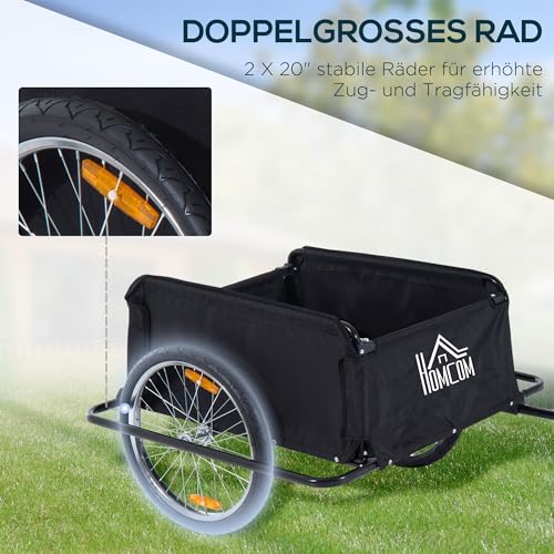 HOMCOM Fahrradanhänger Lastenanhänger Belastbarkeit max. 40 kg Transportanhänger Handwagen Lasten-Fahrradanhänger Schwarz Stahl Oxford 140 x 88 x 60 cm