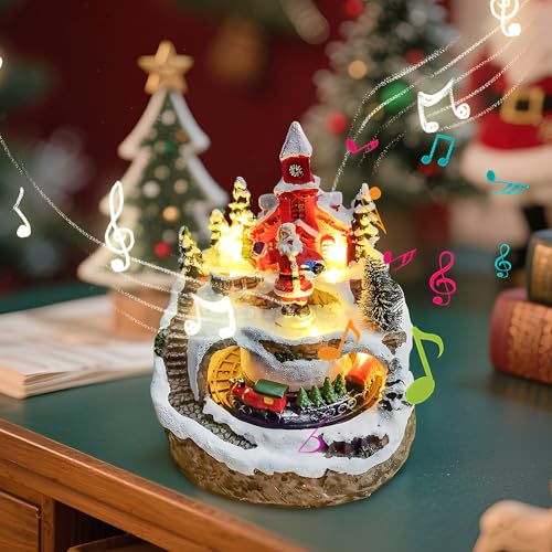 Weihnachtskrippe mit Musik und Beleuchtung 14 Weihnachtsdorf mit Beleuchtung, Spieluhr Weihnachten mit Musik, LED...