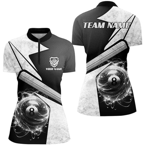 Personalized Sport White 8 Ball Billiard 3D Quarter Zip Shirts for Women 8 Ball Pool Team Jerseys V1043