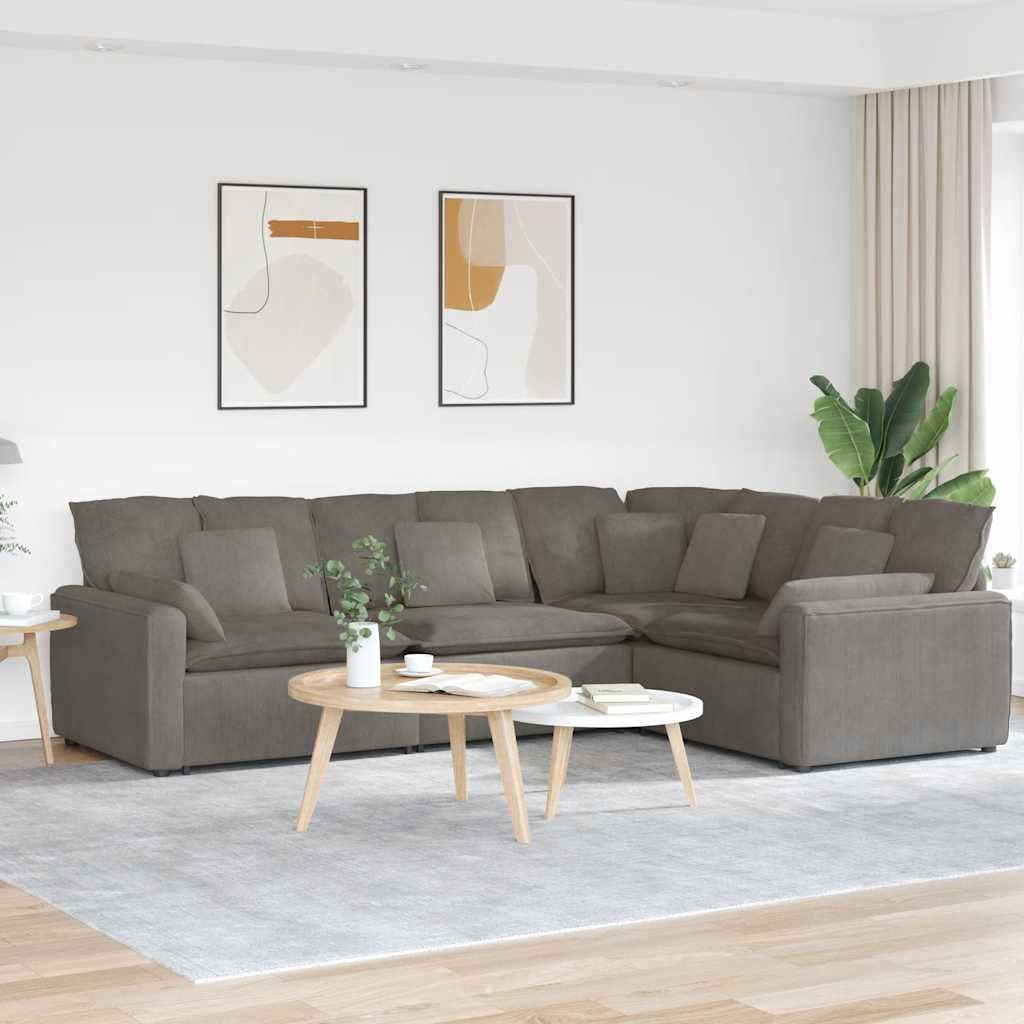 Sofá modular con cojín de pana gris claro, 317 x 217 x 64 cm, esquina tapizada, con estructura de metal y relleno de espuma para salón, salón y cine en casa