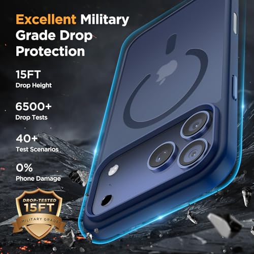 Image of Miracase Magnetic for iPhone 17 Pro Case 6.3 inch, Camera Control, [Compatible with MagSafe] [Screen Protector] Military-Grade Protection, Anti-Fingerprint, Slim Thin Phone Case, Dark Blue