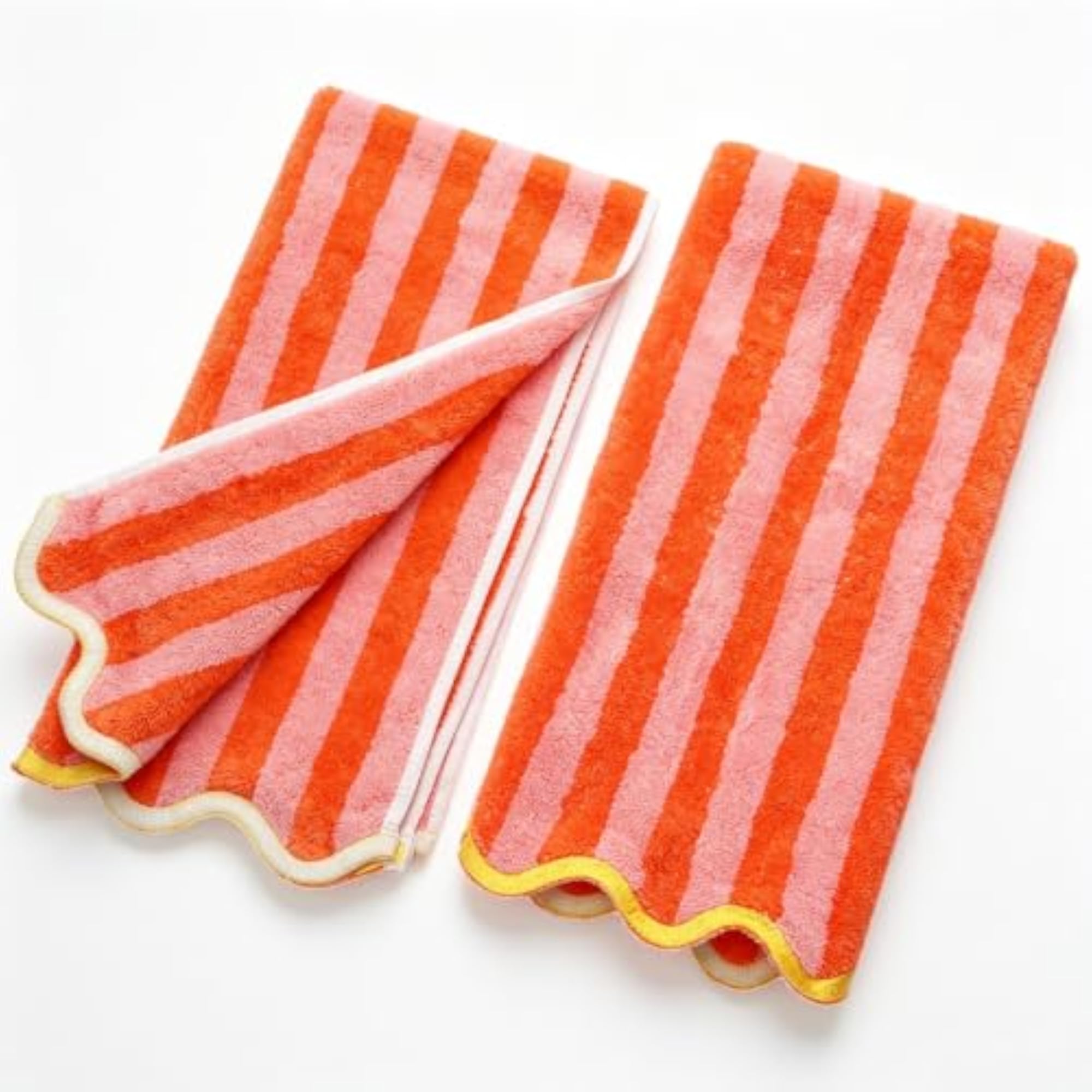 2 Pcs Orange Pink Stripe Hand Towels, Absorbent Cotton
