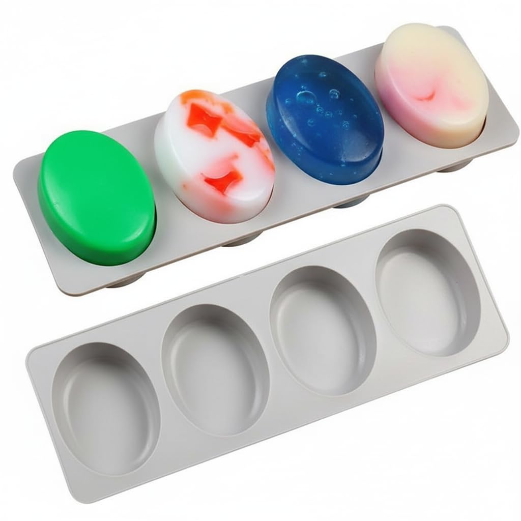 MoldBerry Silicone Soap Mold | 4 Cavity Oval Soap Mould | Non-Stick Oval Shape Soap Mould | Easy Release Soap Mould | Soap Making Mould for Bath Bomb, Homemade Soap, Soap Bars (Multicolor – PK1)-image-29