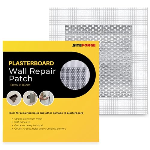 SiteForge Wall Repair Patch - 10cm x 10cm Self-Adhesive Patch for Small Wall Repairs - Easy Wall Repair Solution for holes and cracks in Plasterboard and Drywall
