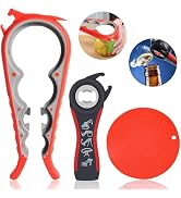 Set 4 Apribottiglie Ergonomici Per Anziani - Apriscatole Universale, Cavatappi, Aprisigilli Con Manici Antiscivolo - Adatto Per Artrite E Presa Debole (Rosso/Blu) - 4
