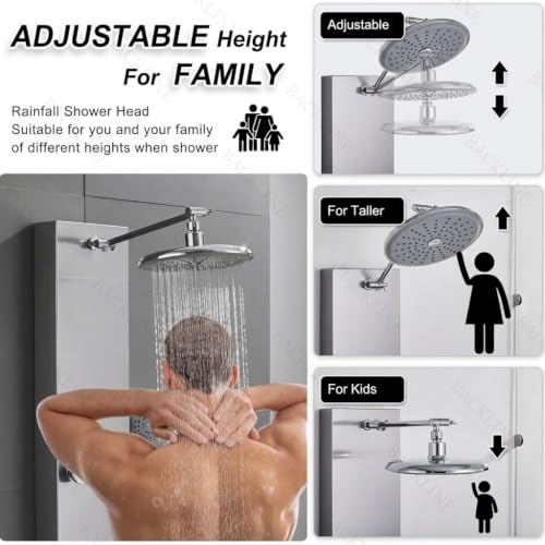 Image of Backline All In 1 Shower Panels for Bathroom 304 SS Hot & Cold Water Adjustable | 3 Function Handshower with Waterfall Shower /Tub Spout /Body Massage Spray /Storage Rack (Brushed Nickel)