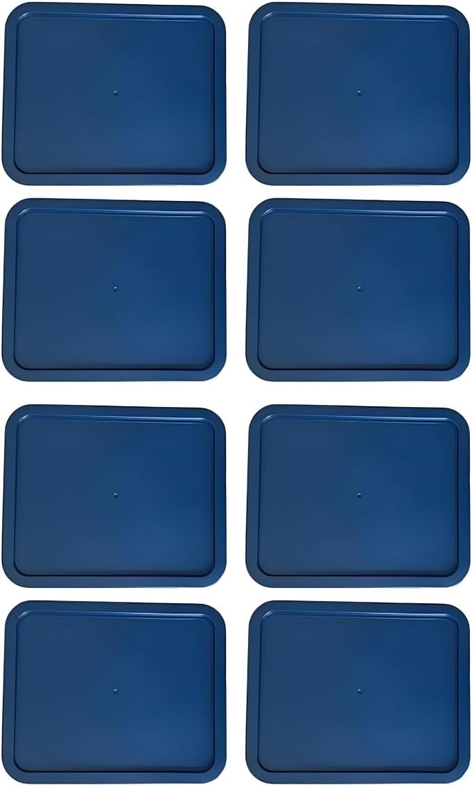 8-Pack Blue - Replacement Lids for Pyrex 3-Cup Glass Food Storage Containers (7210-PC), BPA-Free Rectangular Plastic Covers, Airtight & Leakproof – 7.75" x 5.75"