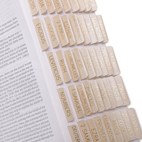XKDOUS Beige Bible Tabs, Leather Bible Tabs, Gold Bible Book Tabs Beige