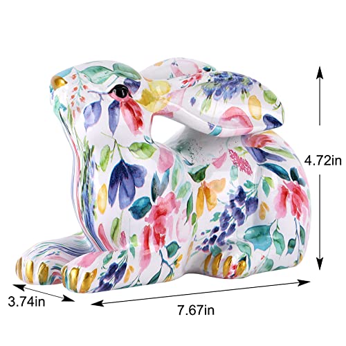 Easter Bunny Statue Creative Graffiti Rabbit Statue Resin Rabbit Figurines Modern Art Animal Collectible Figurines Zodiac Lucky Rabbit Sculpture For Home Office Shelf Desktop Decor Or Easter Gift #TOP1