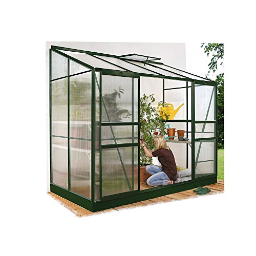 Ida 5200 Alu-Anlehngewächshaus grün HKP 4 mm 5,2 m² incl. Fundament und 1 Dachfenster