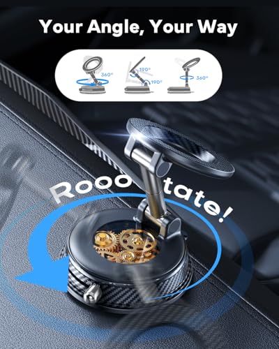 Image of Pro Vacuum Magnetic Car Phone Holder for Magsafe 98+ LBS Strong Suction Cup Phone Mount for Car Dashboard Windshield Screen 360 Adjustable & Foldable Cell Phone Car Mount for iPhone & Android