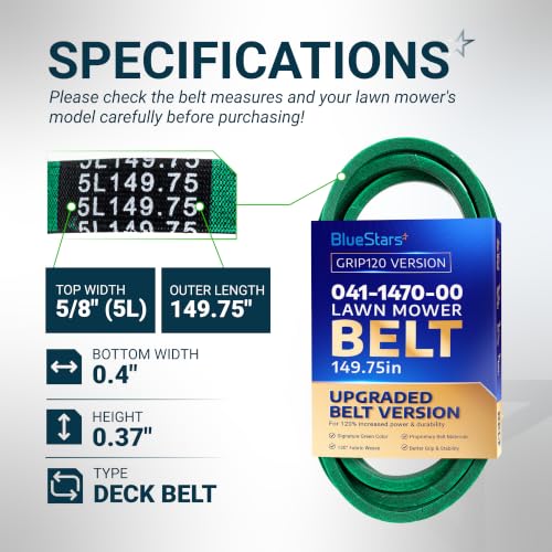 Image of [Upgraded Grip120] BlueStars 041-1470-00 Deck Belt Aramid Cord 5 /8 x 149.75 | Deck Belt for 48 inch Bad Boy ZT Elite MZ Magnum Maverick HD Compact Loutlaw CZT Elite and 50 inch ZT CZT