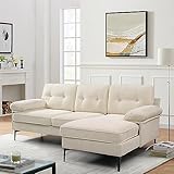 82' Sectional Couch w/Chaise, Reversible Chenille Small L Shape Sofa with Chaise Mid-Modern Century with Removable and Washable Cushions (Cream)