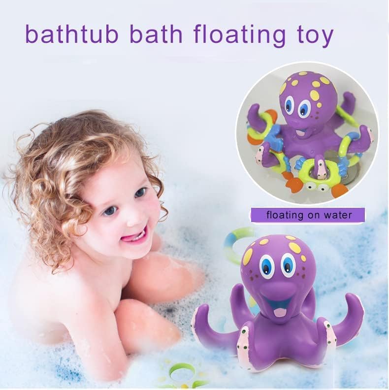 Image of Happy Hues Octopus with Shape Rings Bath Toys for Babies &Toddlers- Mold-Free Wall Mount Waterfall Bath Toys (Octopus Ring)