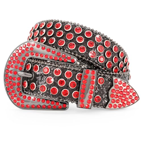 Image of WERFORU Women Men Western Rhinestone Studded Leather Belt Unisex Bling Cowgirl Cowboy Waist Belt for Jeans Pants Dress