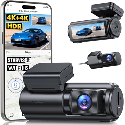 GKU 4K+4K Dash Cam Front and Rear STARVIS 2 Sensor 5.8GHz WiFi 6 Up to 20MB/s Download HDR Night Vision Dash Camera for Cars with GPS Voice Control 24/7 Parking Mode SD Card Not Included