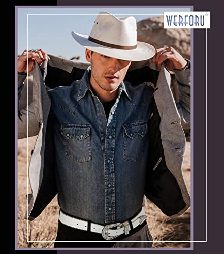 WERFORU Men Western PU Leather Belt Western Cowboy Women Cowgirl Boho Waist Belt with Rhinestone Buckle-2