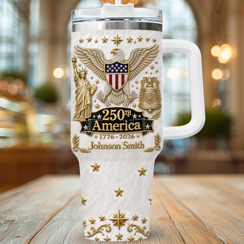 Image of Personalized 250th Anniversary Of America Tumbler - Custom Patriotic USA Flag 1776-2026 Gifts - US Eagle Freedom Cup 40oz A7 - American Independence Celebration Gifts For Men Women