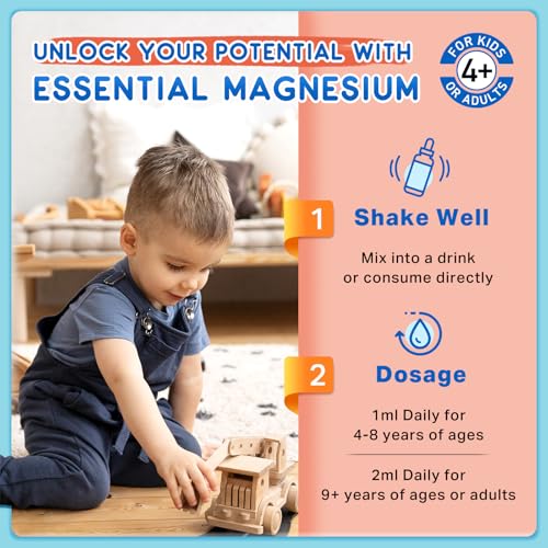 Image of Magnesium Glycinate Liquid for Kids, Kids Magnesium Drops with L-Theanine, Calcium, Zinc, Vitamin D3 K2 for Sleep, Calm, Mood, Relaxation, Focus, Brain, Bones, Strawberry Flavor 2 Fl Oz