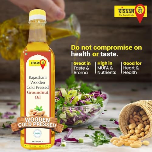 Image of KisaanSay Cold Pressed Groundnut Oil, Pure and Unrefined, 5L Kolhu /Kacchi Ghani /Mara Chekku /Ganuga,Naturally Cholesterol Free, Natural Cooking Oil, Chemical Free (5)