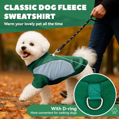 Image of Small Fleece Dog Sweater with Leash Ring Soft Warm Fall Winter Dog Clothes Cute Cat Apparel Puppy Sweaters Classic Pullover Doggy Sweatshirts Chihuahua Costumes Cat Outfits(Green,XL)