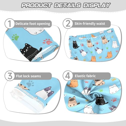 Cute Cartoon Simple Cats Blue Girls Leggings Soft Comfortable Athletic Leggings Dancing Pants for 4-10 Years3