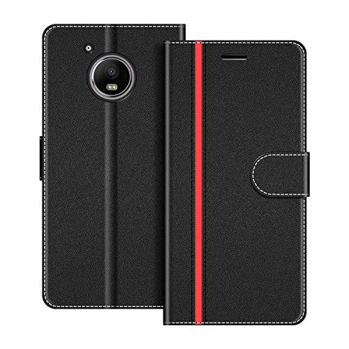 COODIO Funda para Motorola Moto G5 Plus, Magnético Funda con Tapa para Motorola Moto G5 Plus, Negro/Rojo