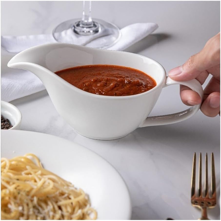 Gravy Boat Ceramic Sauce Boat for Gravy & Steak - Home Use(White)