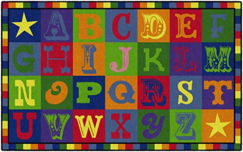 Flagship Carpets Early Blocks Colorful ABC Alphabet Children's Rug for Classroom or At Home Educational Learning Area, Playroom, Kid's Bedroom Mat, 5' x 8', Multicolor