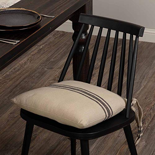 Piper Classics Mill House Stripe Black Chair Pad, 16" L X 16" W, Farmhouse Primitive Grain Sack Stripe Fabric Stuffed Chair Cushion, Beige & Black #TOP3