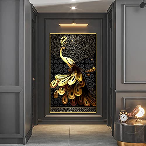 Affiches murales paon noir et or pour sublimer le design de votre grand salon