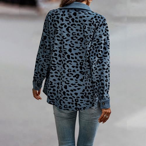 Mystery Boxes for Sale Unclaimed Cute Fall Jackets for Women Lightweight Jacket for Women Womens Button Down Shirts Long Sleeves Oversized Leopard Print Corduroy Shirts Long Lined Hoodie (Blue, S) Fr2