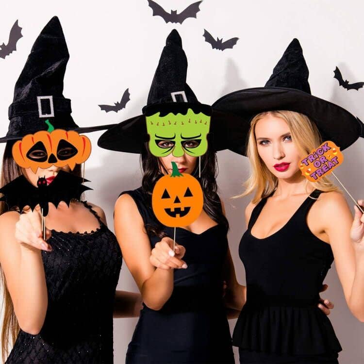 Miniatura 6 de Kit de accesorios para cabina de fotos de Halloween, 34 piezas, suministros de fiesta de miedo vintage con calavera de vampiro, bruja, kit de