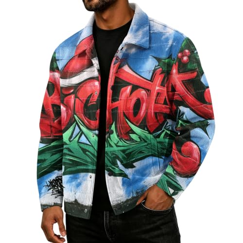 Fall Jacket for Men Christmas Print Streetwear Button Down Loose Coat - image 2