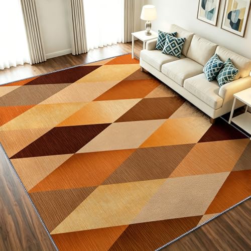 Alfombra de 160 x 230 cm, interior antideslizante, absorbente, fácil de limpiar, estilo vintage, abstracto, moqueta, geométrico, Patchwork rejilla rombo alfombra suave para dormitorio, sala de estar