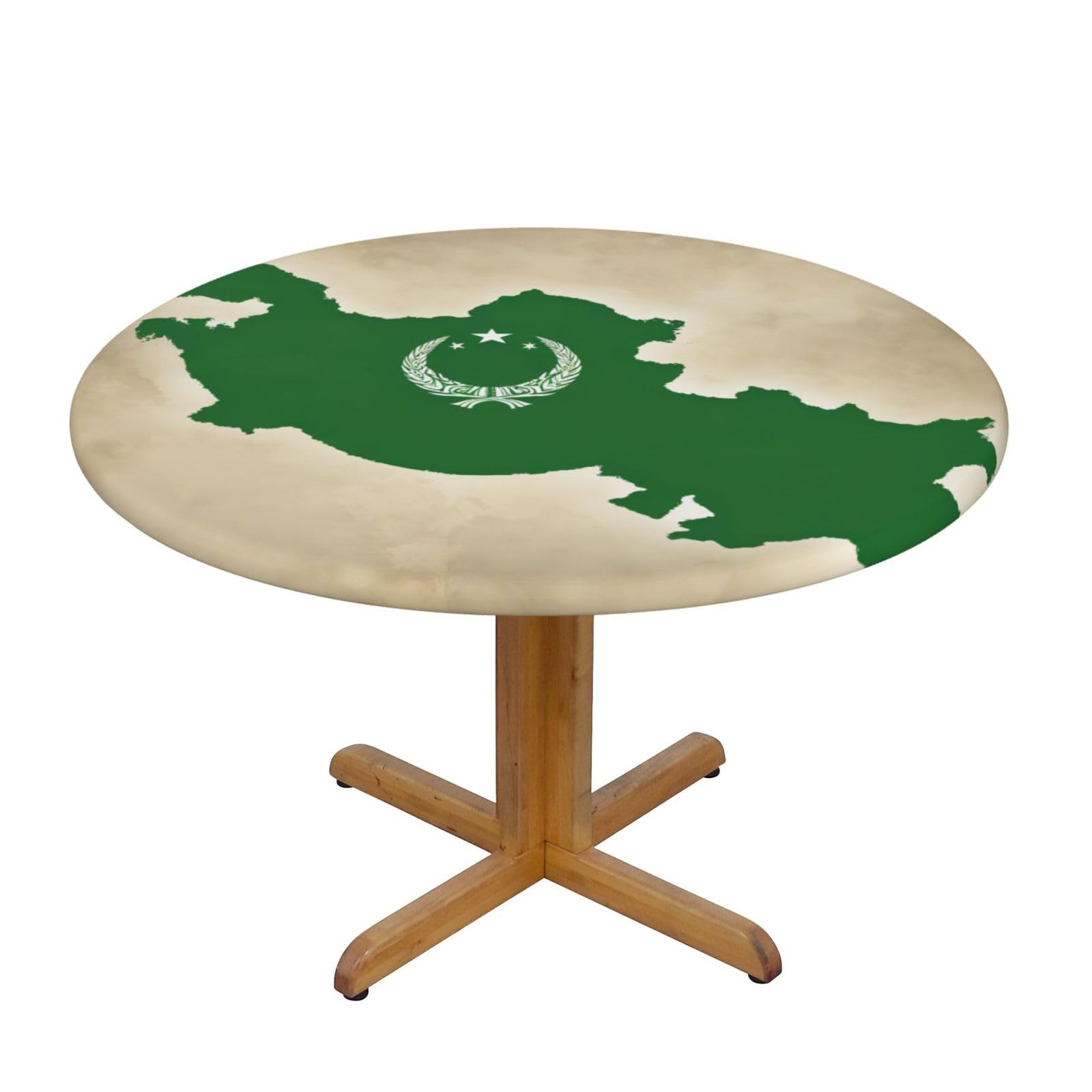 DUWAA Republic Of Uzbekistan Flag Map01 Print Oxford Fitted Table Cover For Patio Picnic, Waterproof Round Tablecloth For Home And Outdoor