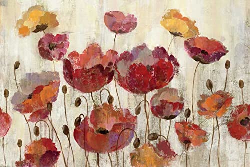Toile Coquelicots sous la pluie Silvia Vassileva grand tableau floral encadré 75x114