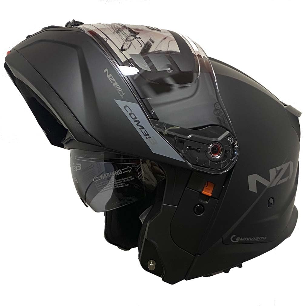NZI Combi 3 Duo Negro Mate - Casco de Moto Modular Abatible con Visor Solar - Unisex Hombre y Mujer - Homologado P/J ECE 22.06