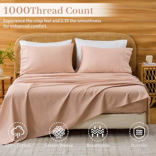 Image of Bedlifes 1000TC Egyptian Cotton Cal King Sheets, 4Pcs, 16 inch Deep Pocket | Cooling & Breathable, Ultra Soft, Hotel Comfort, Sateen Weave, OEKO-TEX Certified, Easy-Care Machine Washable
