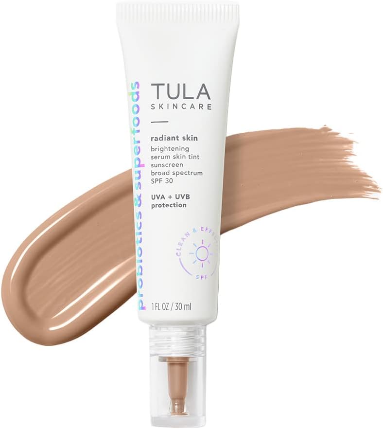 TULASkin Care Radiant Skin Brightening Serum Skin Tint SPF-Facial Sunscreen Provides Broad Spectrum SPF 30 Protection, Tinted, Serum-Light Formula Brightens and Evens Skin-Shade 11, 1.0 fl oz.