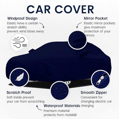 Image of Sulfar 100% Waterproof Car Body Cover Compatible with Mirror for Mahindra Xylo (Triple Stitched, Full Bottom Elastic, Blue-TB)