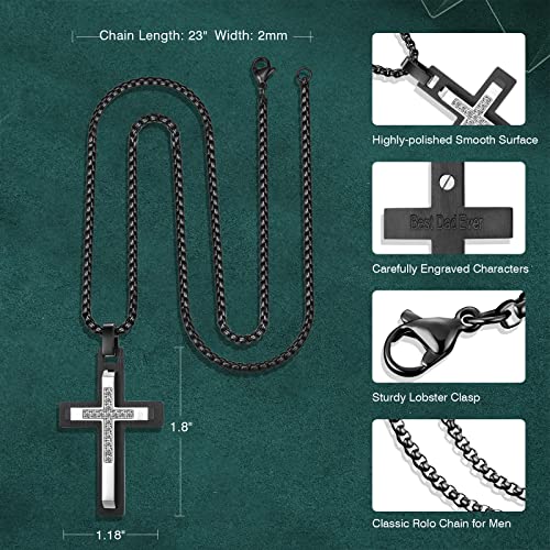 Fathers Day Gifts From Daughter For Dad Gifts From Wife Black Silver Cross Necklace With Rolo Chain For Men First Father's Day Gifts For New Dad Diamond Cross Pendant For Boyfriend Birthday Valentines Day Christian Religious Christmas Jewelry Gift For Dad Stainless Steel #TOP3