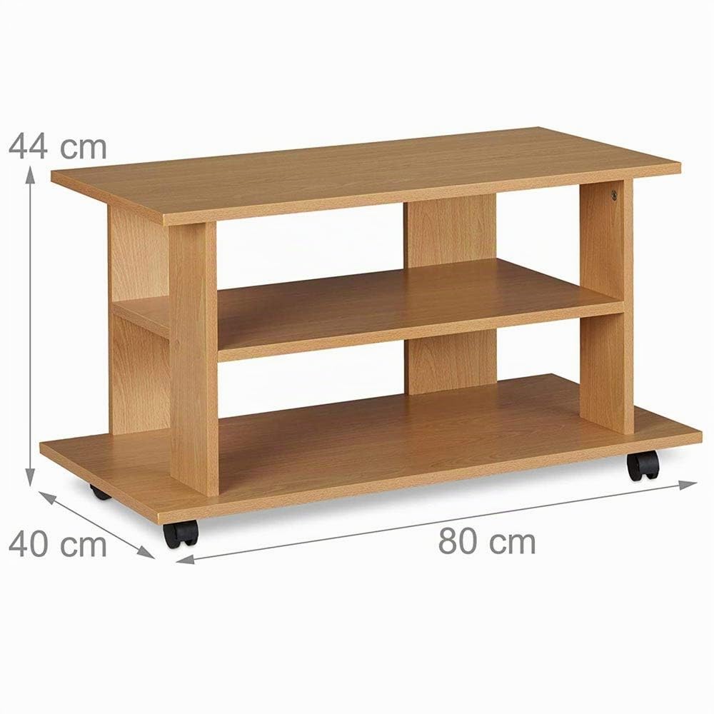 BAKAJI Meuble TV en Bois MDF avec 2 étagères, Porte-Console de Jeux DVD et 4 Roues, Meuble Panier pour télévision, Design Moderne, Dimensions 80 x 40 x 45 cm (chêne)
